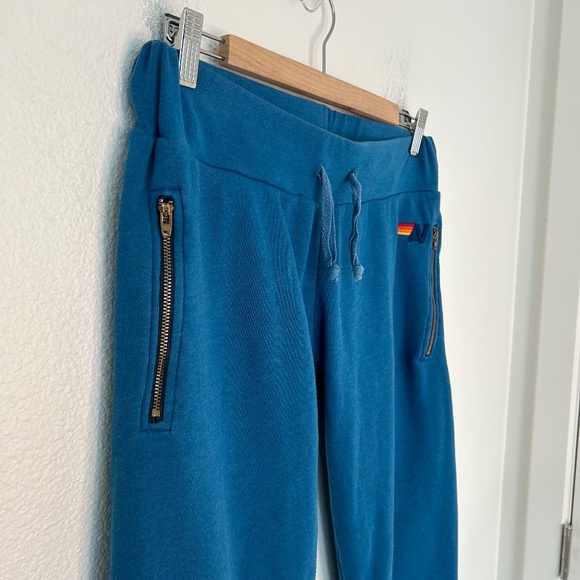 Aviator Nation Blue Joggers Zipper Pockets Size Medium Rainbow Cuffs - Picture 5 of 14
